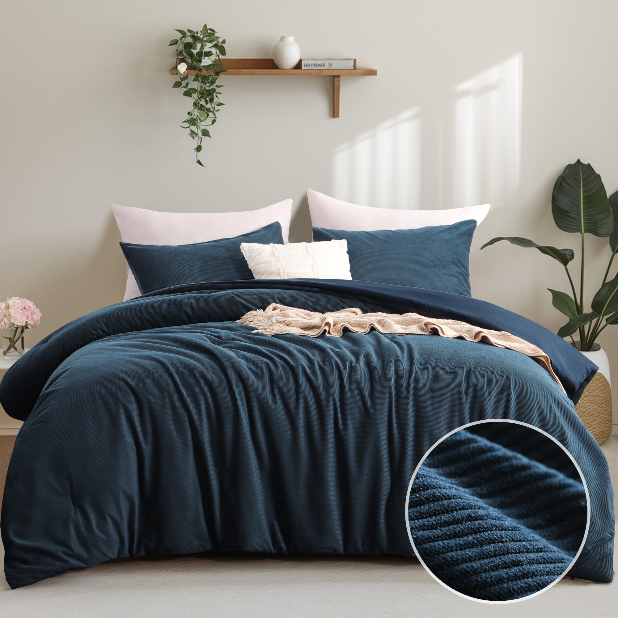 Aisbo 2Pcs Corduroy Thick Comforter Set, Warm And Fluffy Winter Use Quilted Comforter, With Pillowcase