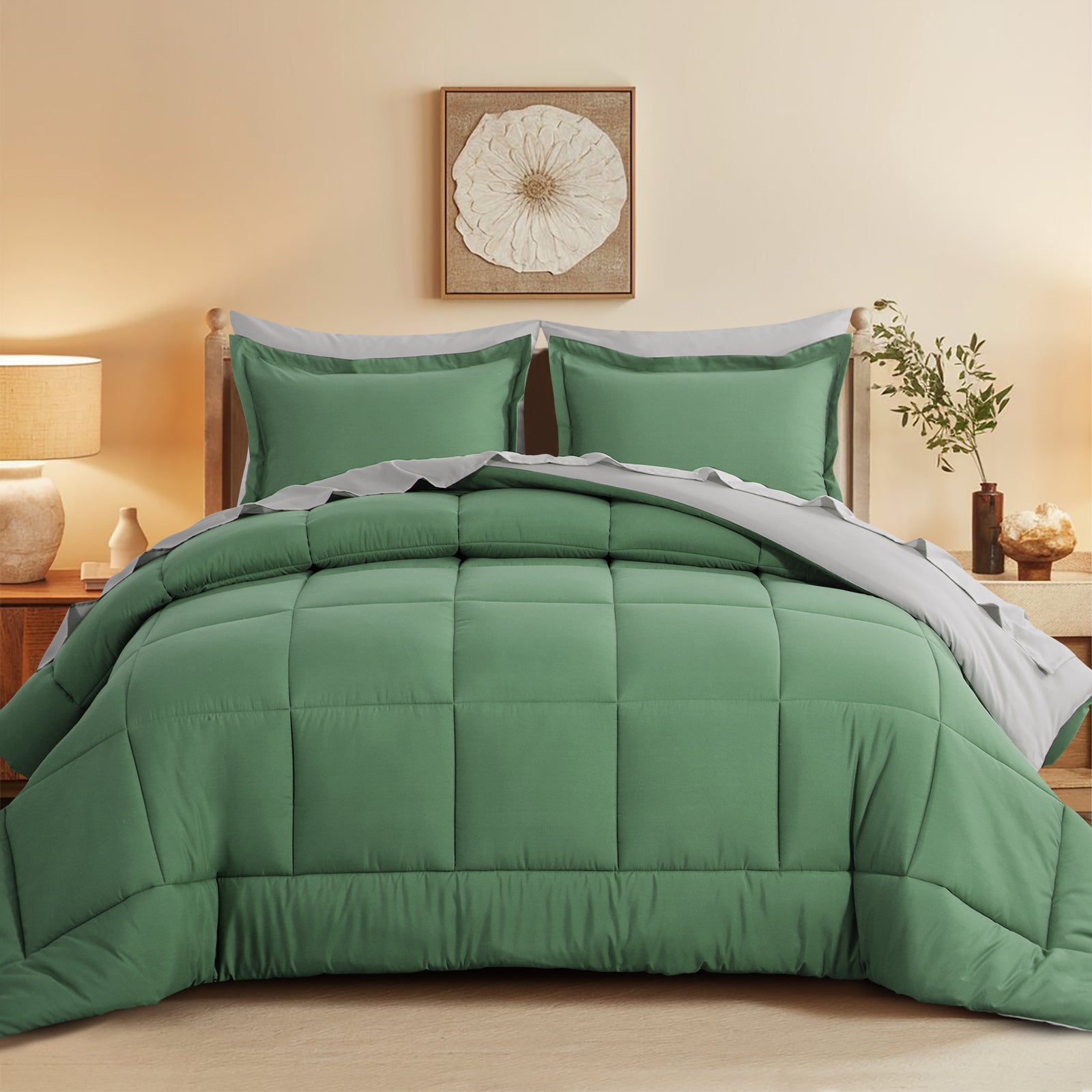 Aisbo Comforter Set,2-Pieces Reversible Comforter Set Soft and Lightweight,All Season Down Alternative Bed Comforter with 1 Pillow Shams