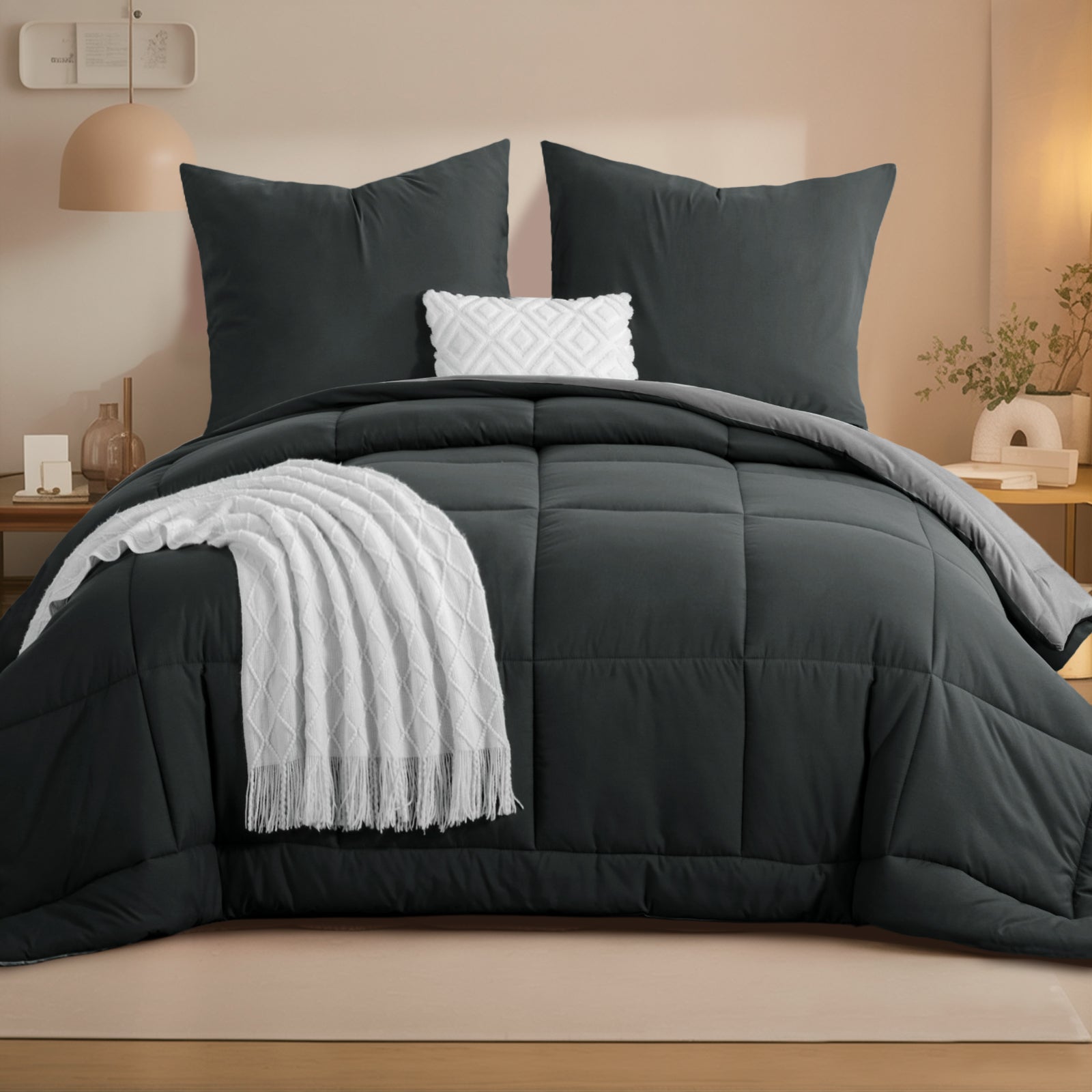 Two-Tone Brushed Bread Grid Comforter & Sham Set