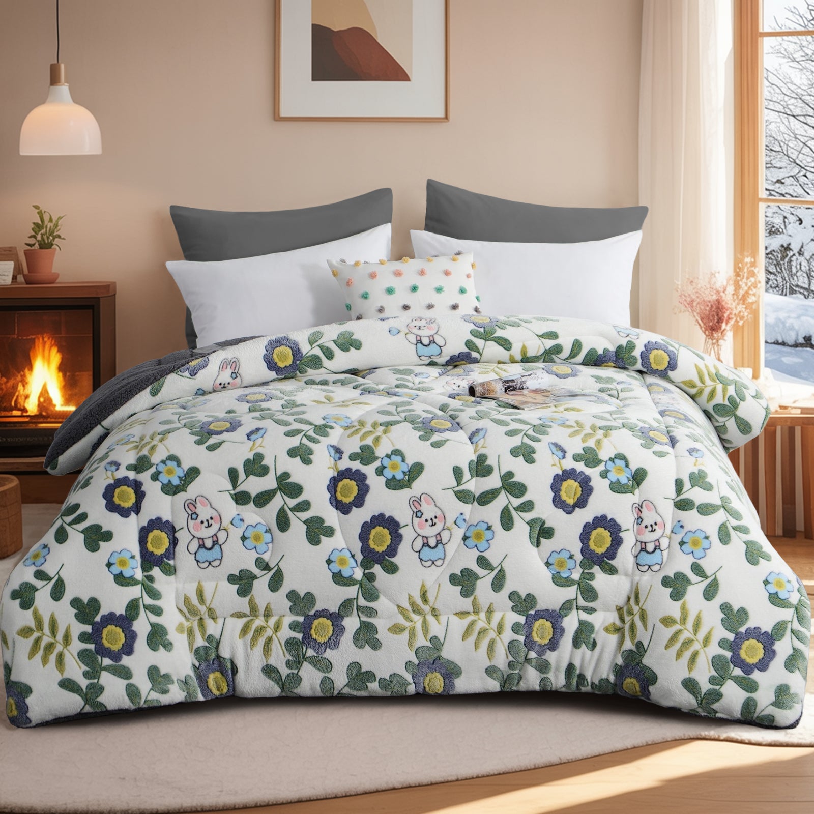 Warm Velvety Snow Fleece Lamb Cross Comforter