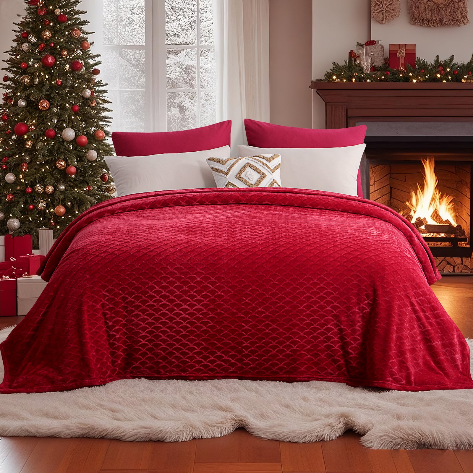 RUIKASI Brushed Flannel Blanket Throw, Super Soft and Cozy Blankets All Season Use