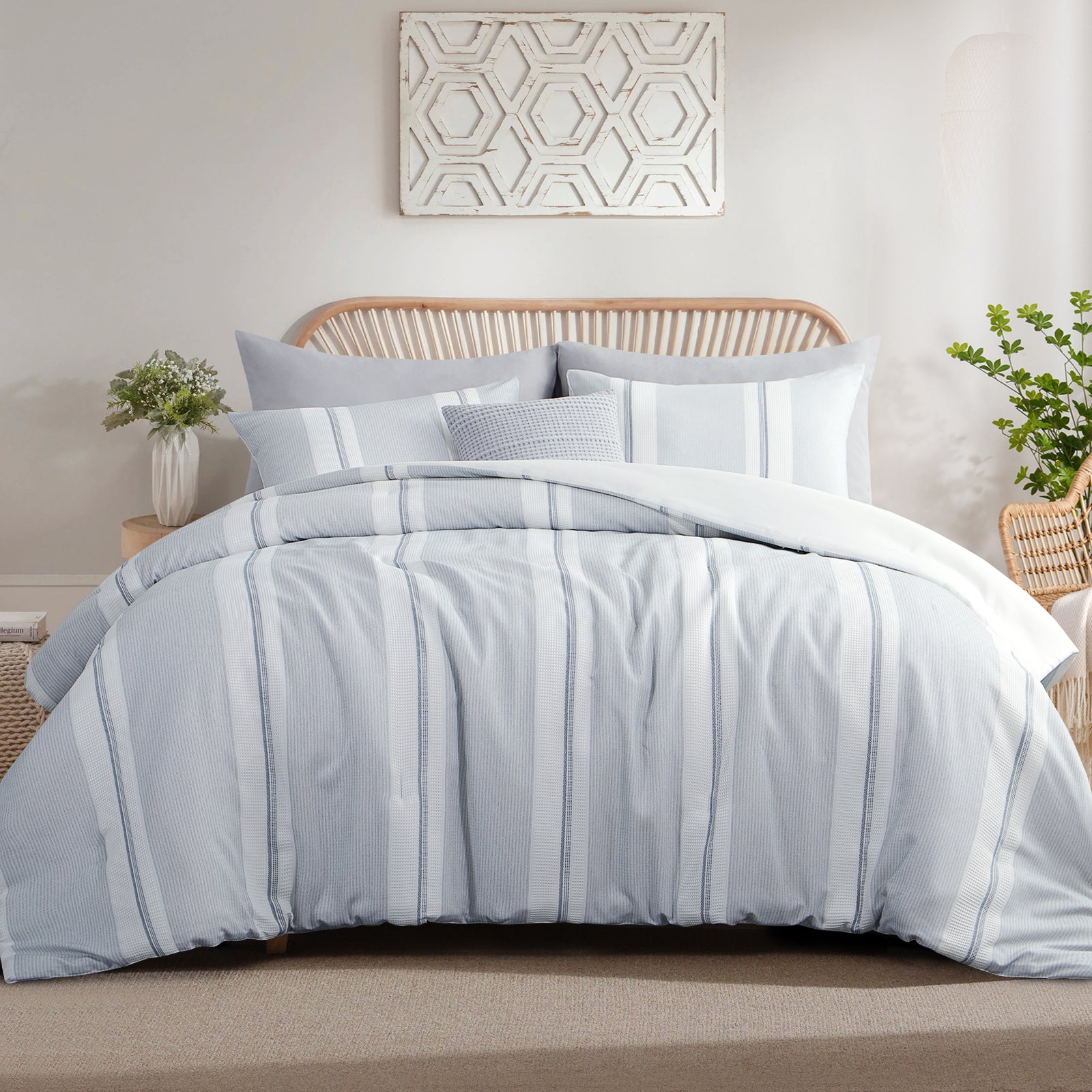 Aisbo Modern Comforter Set Twin Size,Waffle Stripe Comforter Set,With Matching Pillowcase