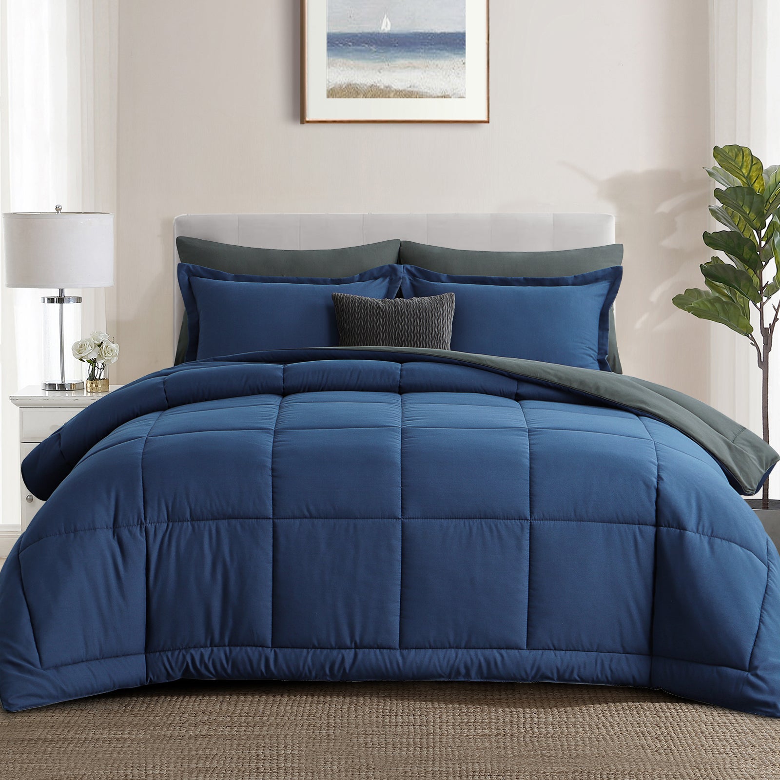 Aisbo Comforter Set,2-Pieces Reversible Comforter Set Soft and Lightweight,All Season Down Alternative Bed Comforter with 1 Pillow Shams