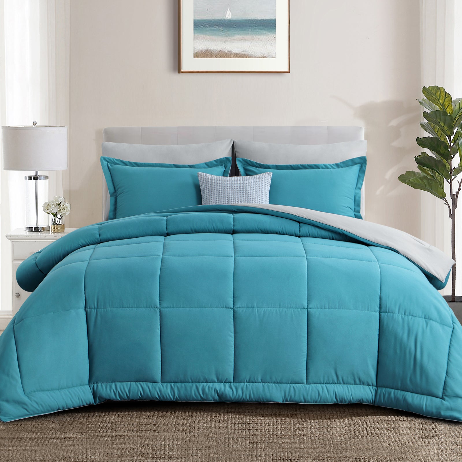Aisbo Comforter Set,2-Pieces Reversible Comforter Set Soft and Lightweight,All Season Down Alternative Bed Comforter with 1 Pillow Shams
