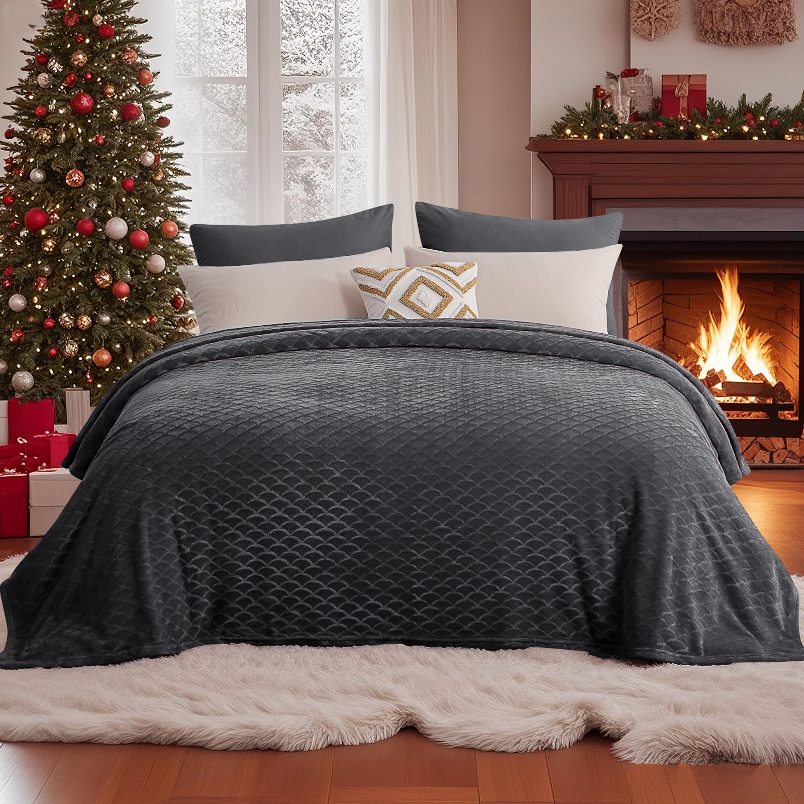 RUIKASI Brushed Flannel Blanket Throw, Super Soft and Cozy Blankets All Season Use