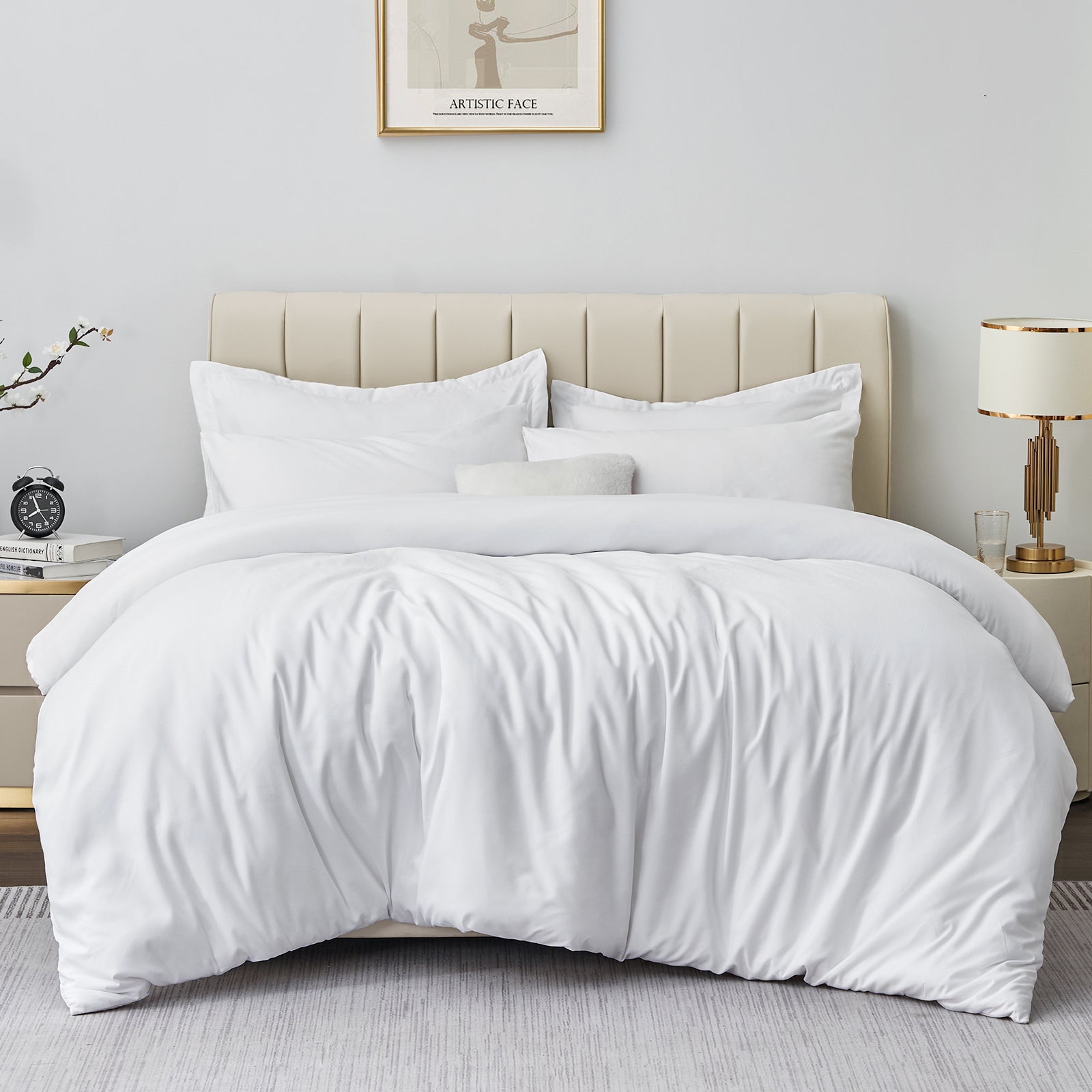 Aisbo King Size Duvet Covers Set White - 3Pcs Bedding Set Kingsize Soft 90gsm Brushed Microfiber Quilt Cover with 2 Pillowcases