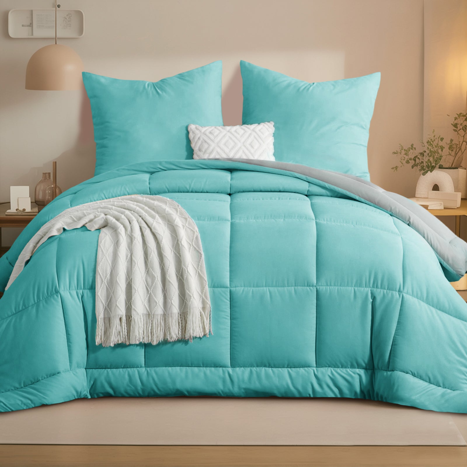 Two-Tone Brushed Bread Grid Comforter & Sham Set