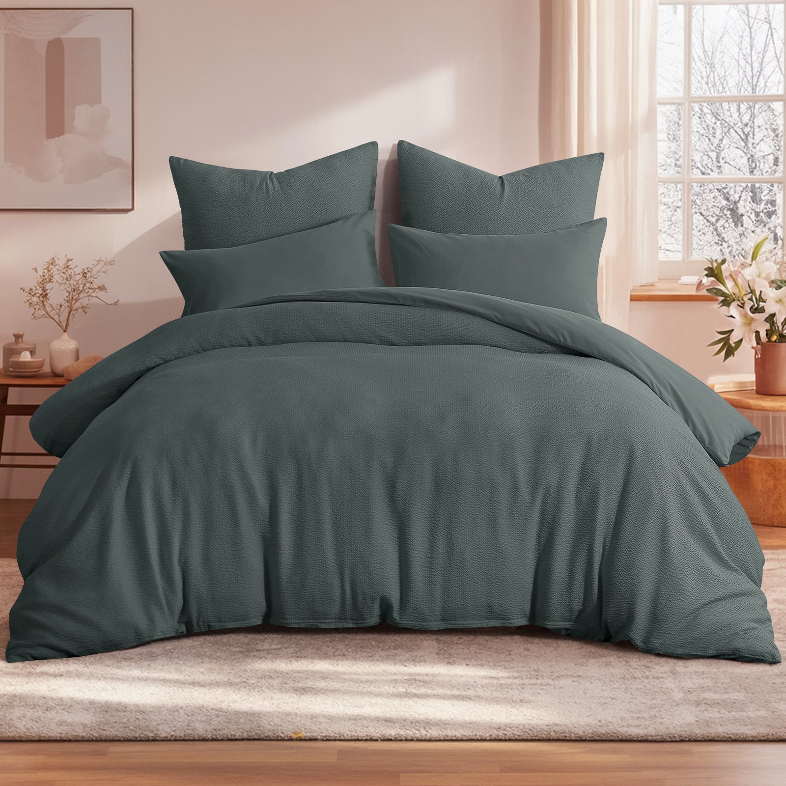 Cloud-Soft Fine Stripe Bubble Cotton Duvet Cover Set #Bedding