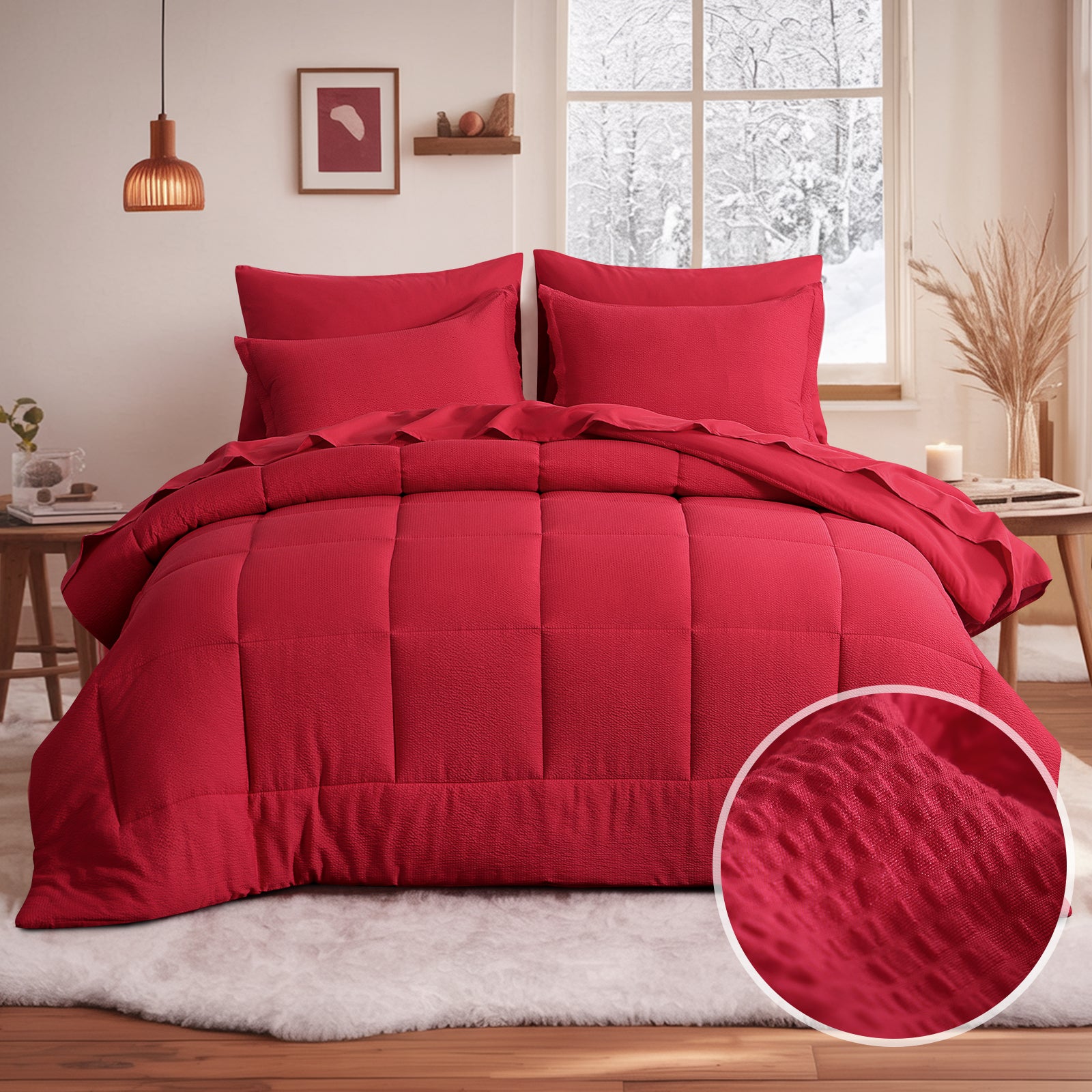 Aisbo Comforter Set with Sheets, 5 Piece Black Bed in a Bag, Soft Bedding Set with Fluffy Down Alternative Seersucker Comforter, Sheets, Pillowcase & Sham.