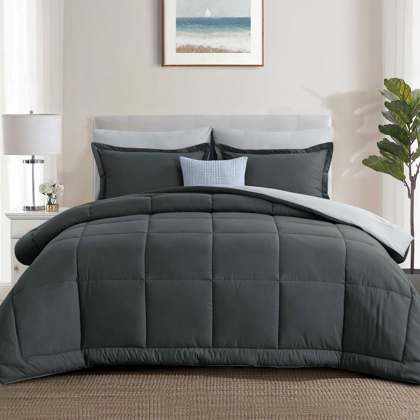 Aisbo Comforter Set,2-Pieces Reversible Comforter Set Soft and Lightweight,All Season Down Alternative Bed Comforter with 1 Pillow Shams