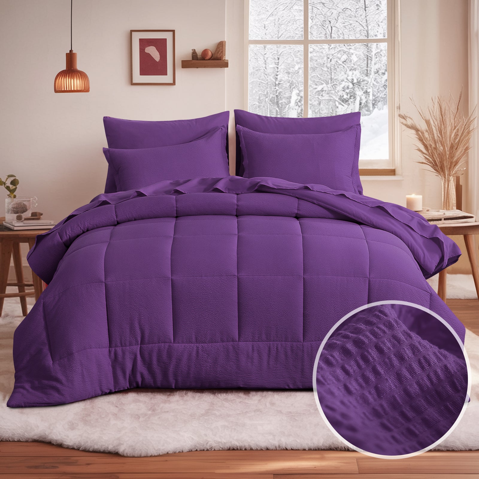 Aisbo Comforter Set with Sheets, 5 Piece Black Bed in a Bag, Soft Bedding Set with Fluffy Down Alternative Seersucker Comforter, Sheets, Pillowcase & Sham.