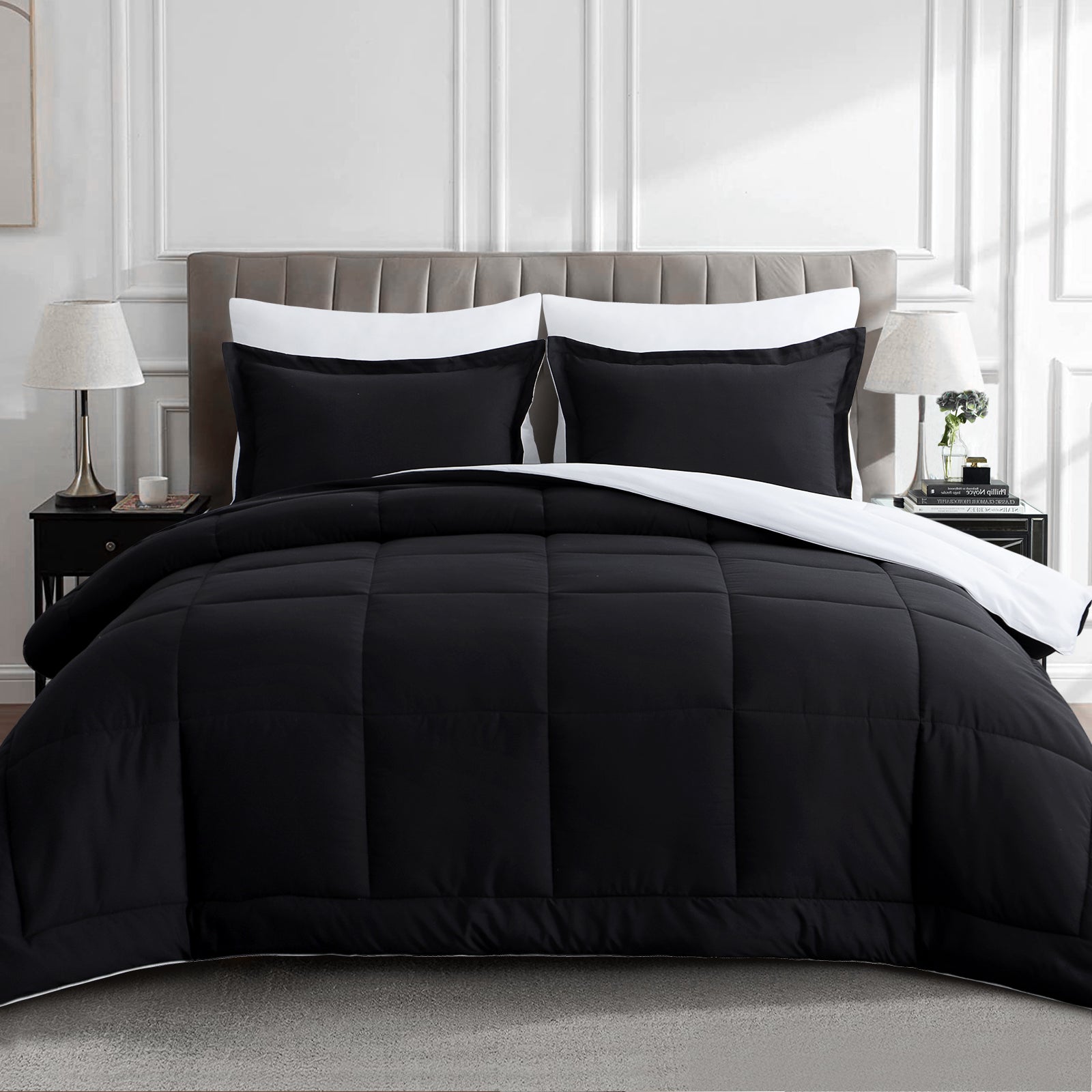 Aisbo Comforter Set,2-Pieces Reversible Comforter Set Soft and Lightweight,All Season Down Alternative Bed Comforter with 1 Pillow Shams
