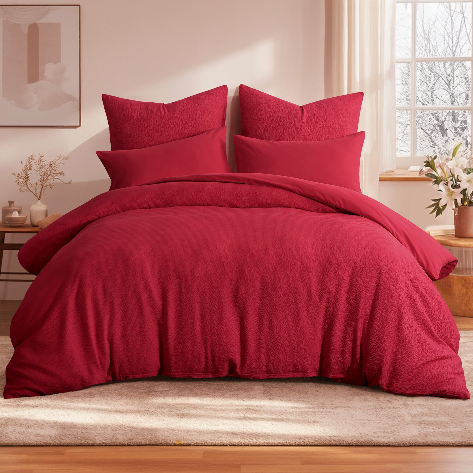 Cloud-Soft Fine Stripe Bubble Cotton Duvet Cover Set #Bedding