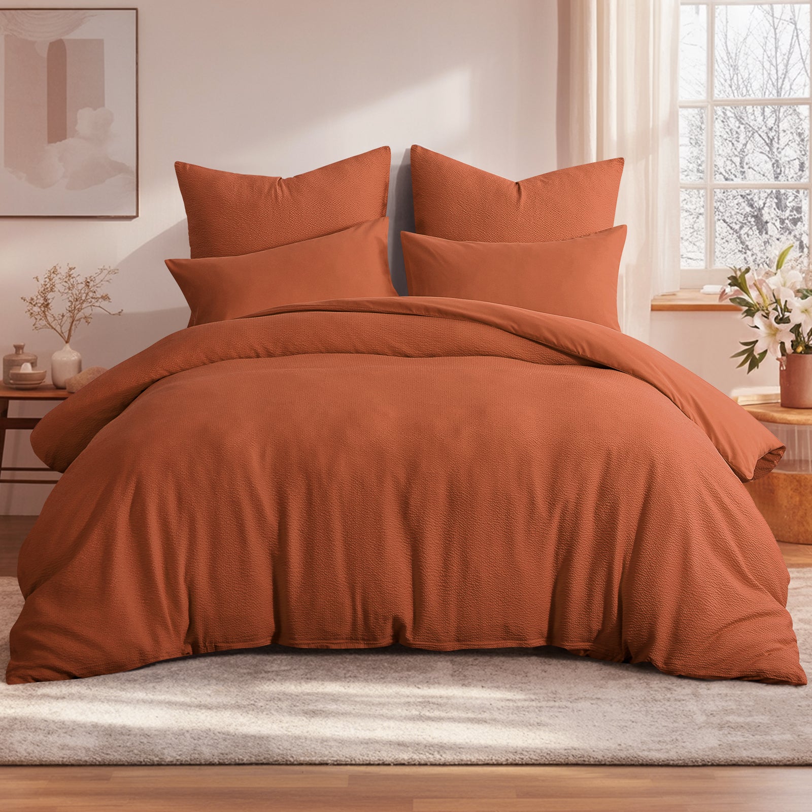 Cloud-Soft Fine Stripe Bubble Cotton Duvet Cover Set #Bedding
