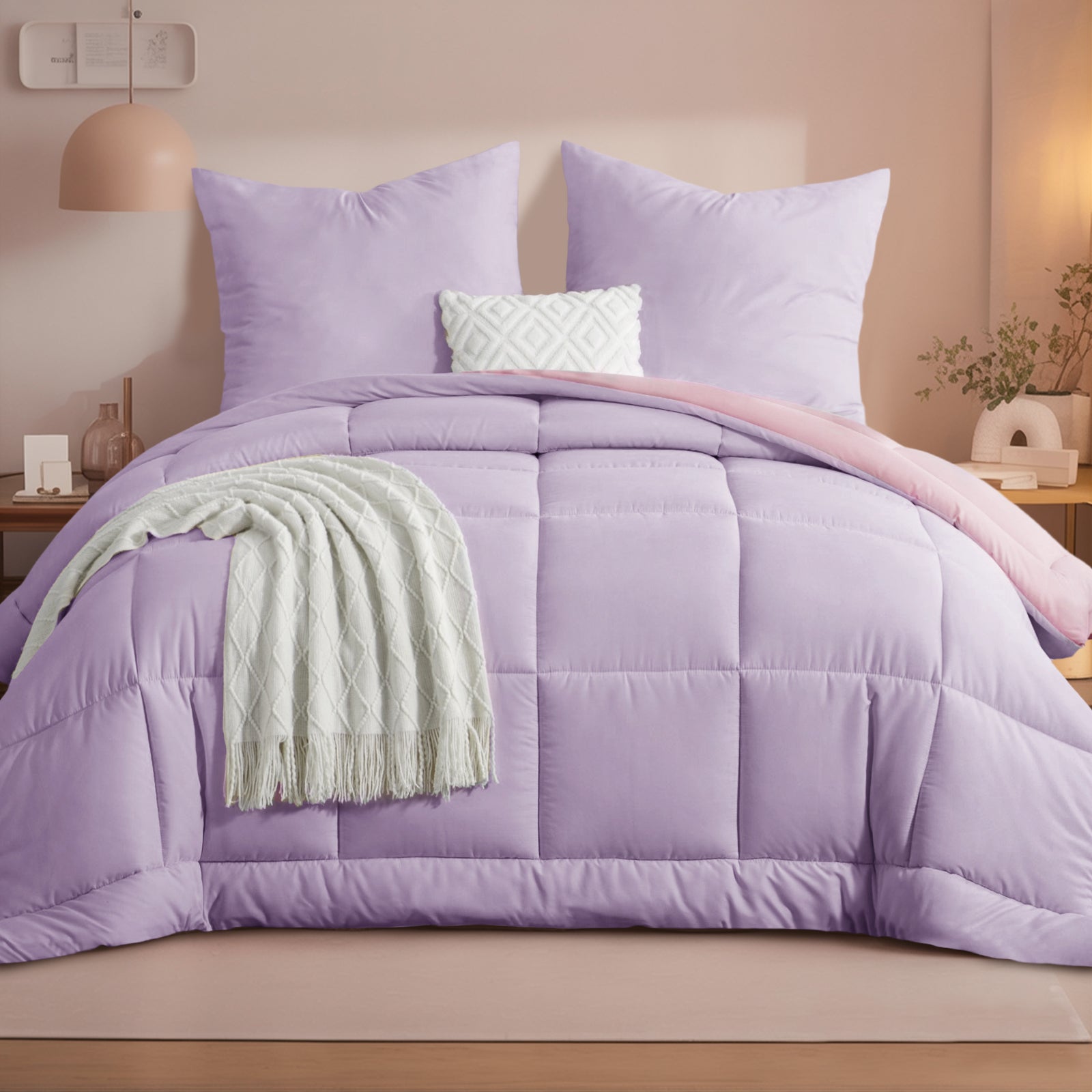 Two-Tone Brushed Bread Grid Comforter & Sham Set