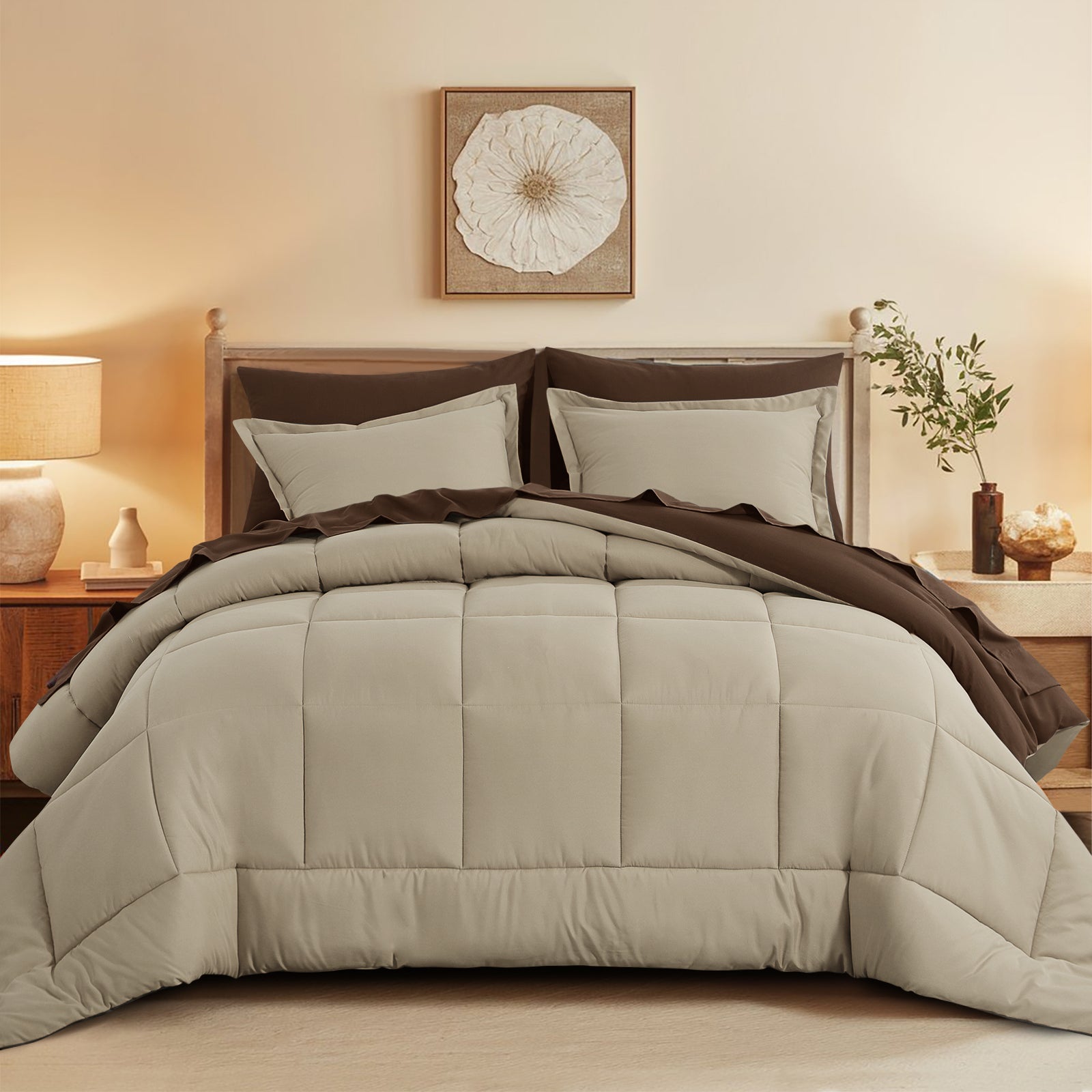 Aisbo 5 Pieces Bed Comforter Set with Sheets - Bed in a Bag with Comforter and All Season Sheets, Pillowcases