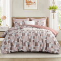 Aisbo Orange White Geometric Twin Comforter Set - Soft Textured Quilt, Breathable Rectangle Patchwork Bedding, 2-Piece Set (1 Comforter, 1 Pillowcase)