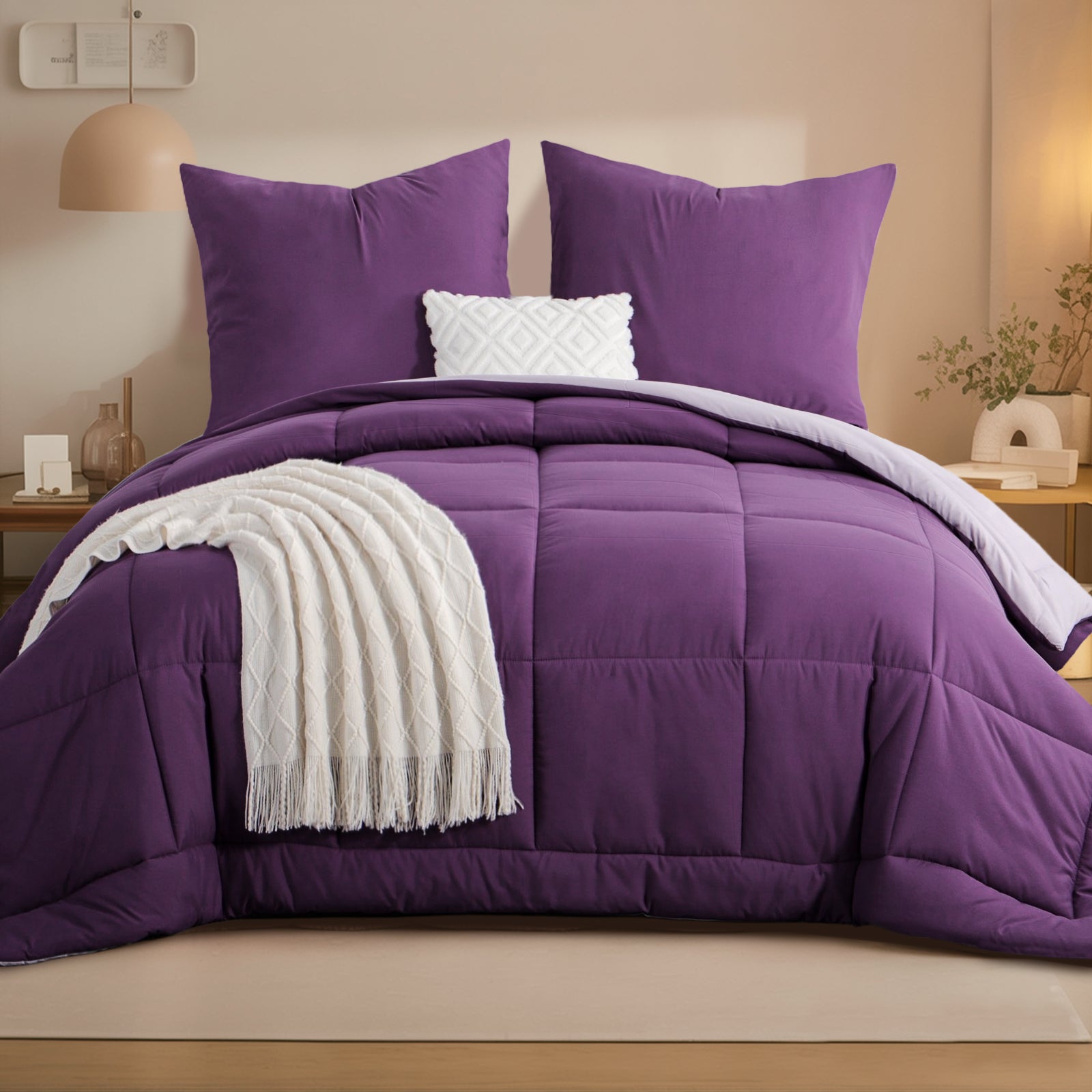 Two-Tone Brushed Bread Grid Comforter & Sham Set