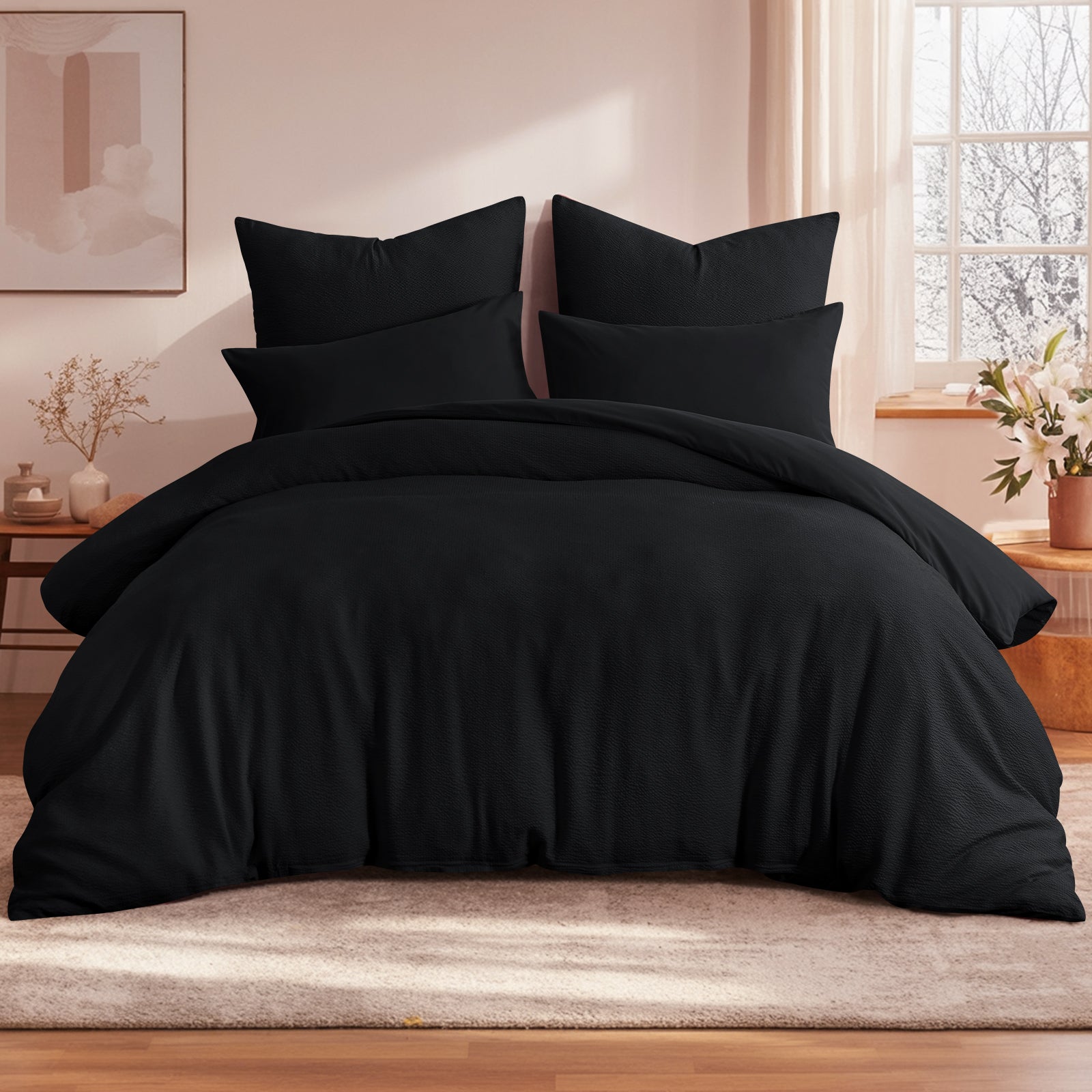 Cloud-Soft Fine Stripe Bubble Cotton Duvet Cover Set #Bedding