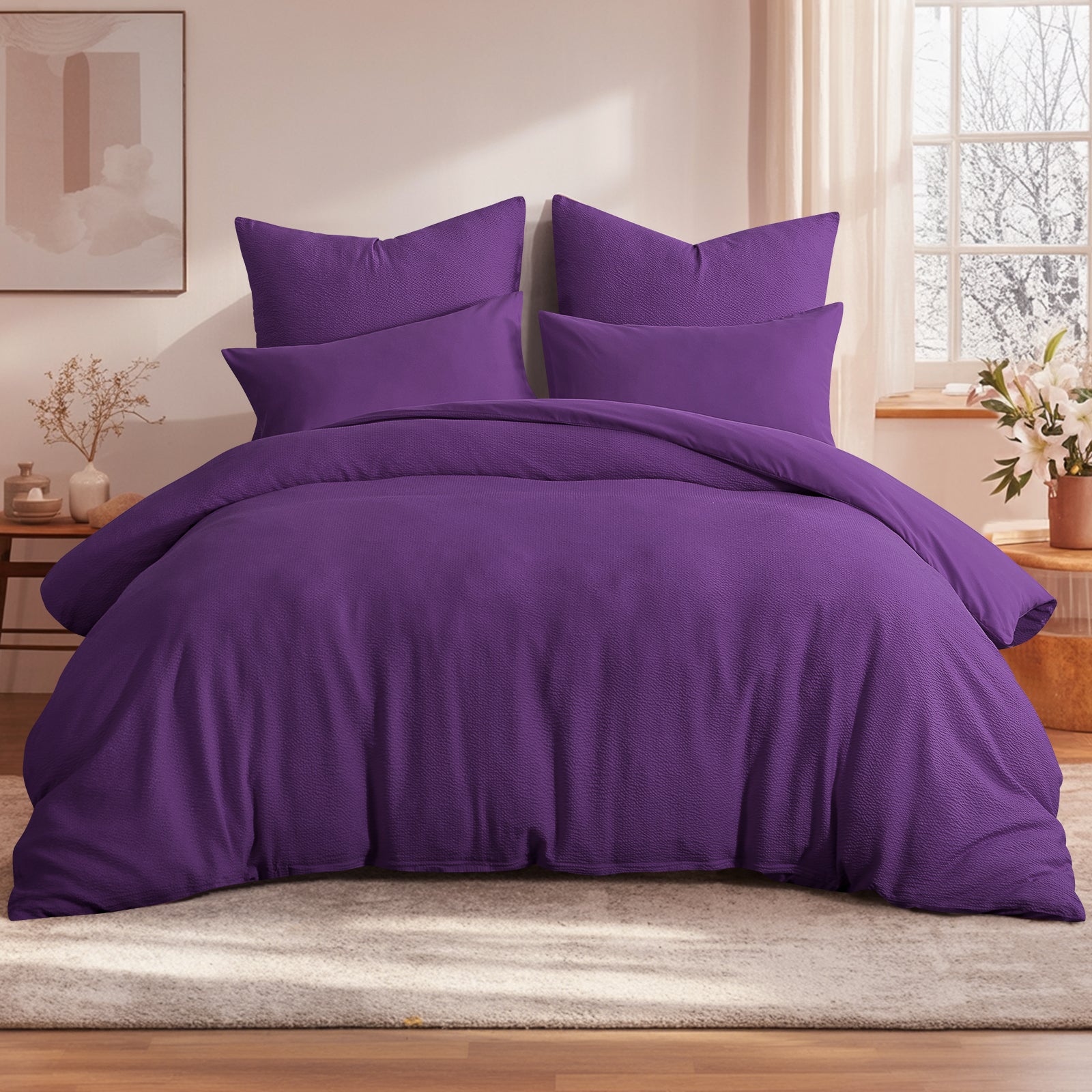 Cloud-Soft Fine Stripe Bubble Cotton Duvet Cover Set #Bedding