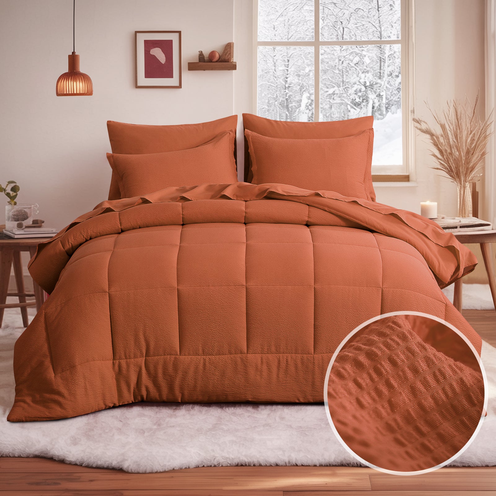 Aisbo Comforter Set with Sheets, 5 Piece Black Bed in a Bag, Soft Bedding Set with Fluffy Down Alternative Seersucker Comforter, Sheets, Pillowcase & Sham.