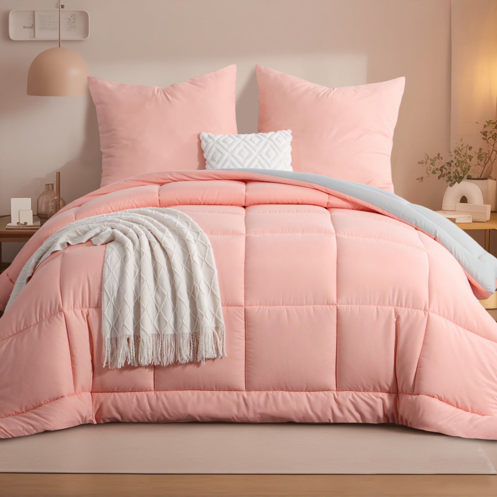 Two-Tone Brushed Bread Grid Comforter & Sham Set