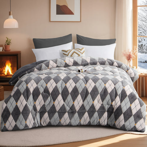 Aisbo Comforter, Boho Floral Stripe Pattern, Fleece Material, All Season Bedding.
