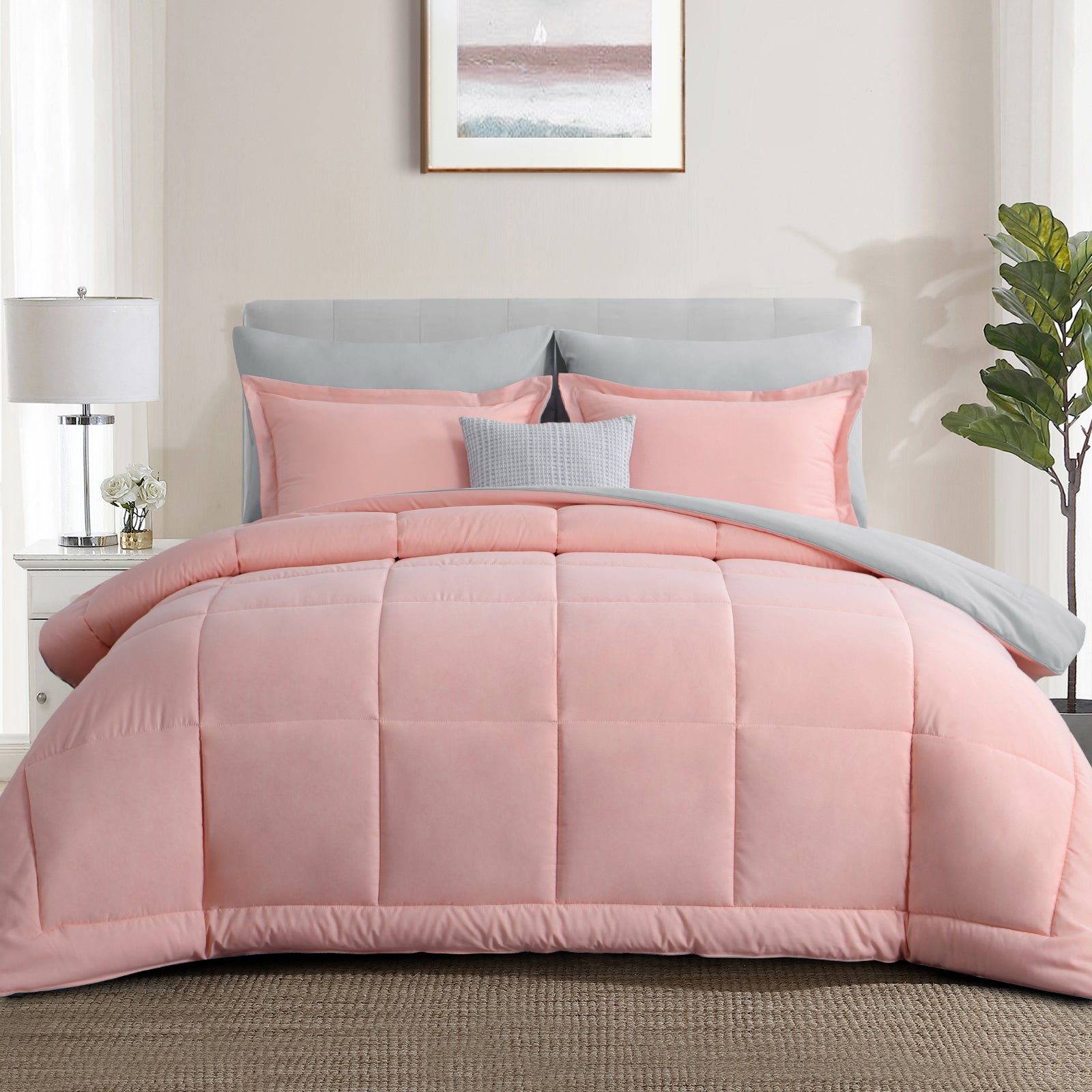 Aisbo Comforter Set,2-Pieces Reversible Comforter Set Soft and Lightweight,All Season Down Alternative Bed Comforter with 1 Pillow Shams