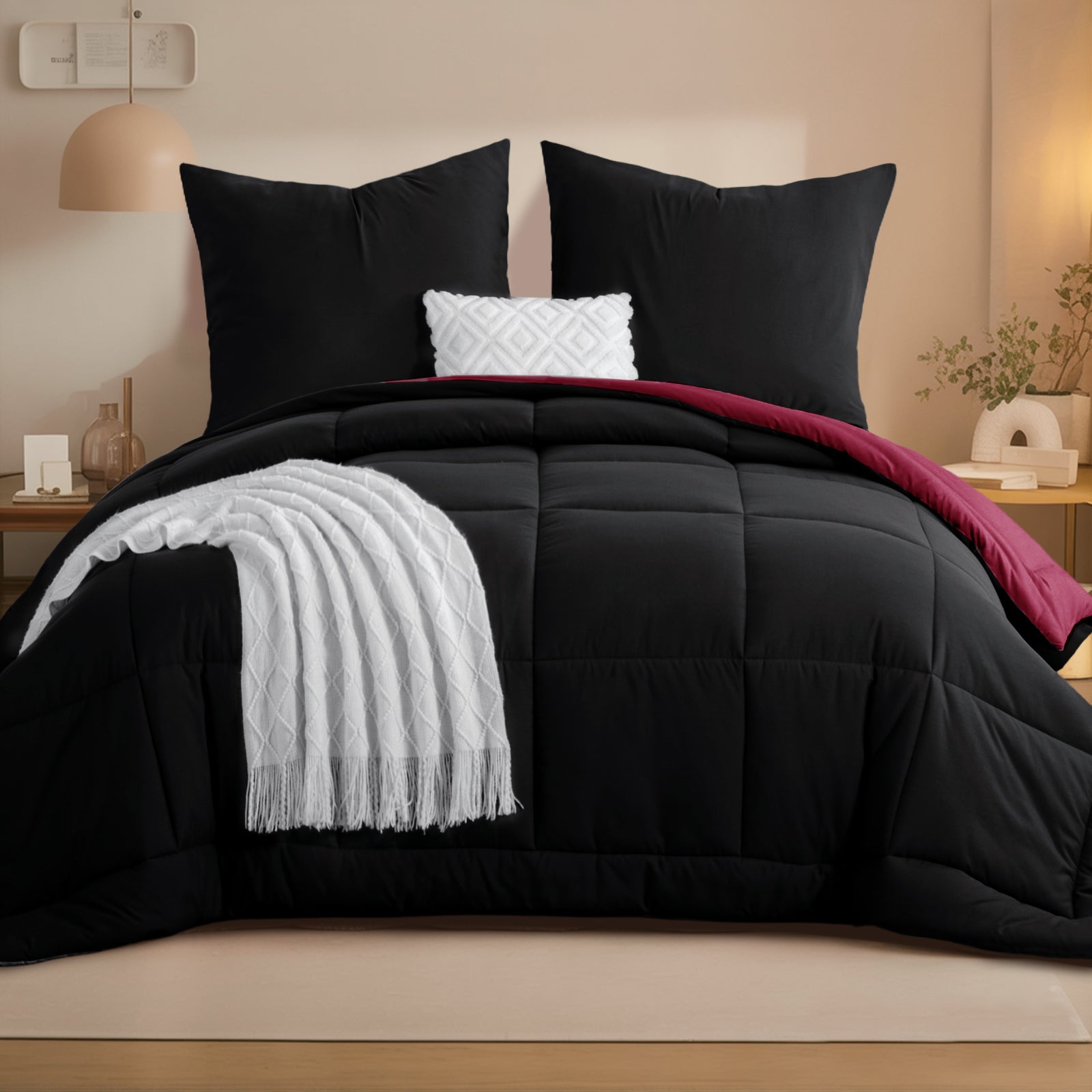 Two-Tone Brushed Bread Grid Comforter & Sham Set