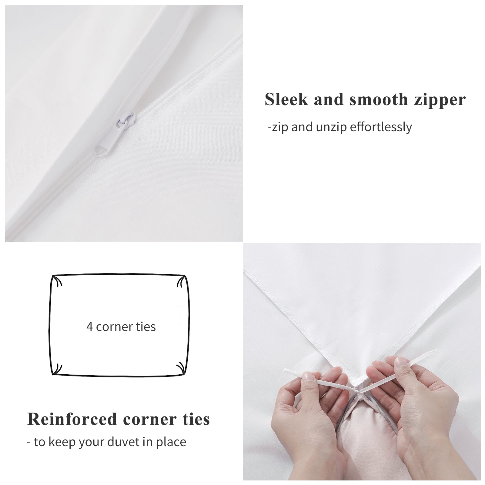 Aisbo King Size Duvet Covers Set White - 3Pcs Bedding Set Kingsize Soft 90gsm Brushed Microfiber Quilt Cover with 2 Pillowcases