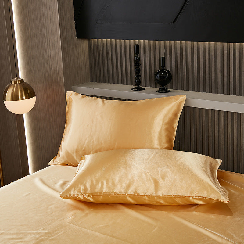 Summer solid color satin simulation silk pillowcase pair light luxury washable cool simulation silk single pillowcase silk