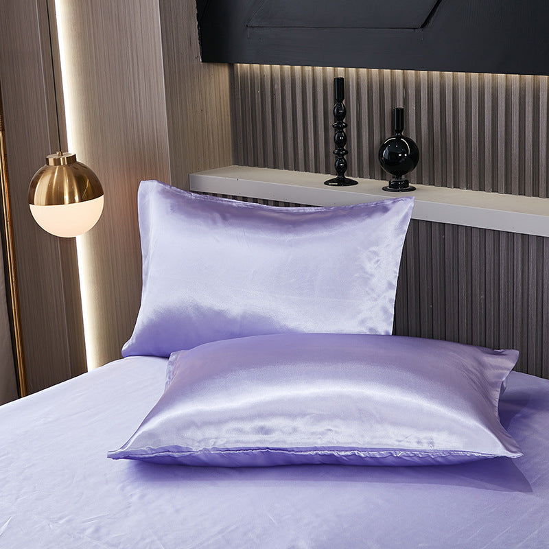 Summer solid color satin simulation silk pillowcase pair light luxury washable cool simulation silk single pillowcase silk
