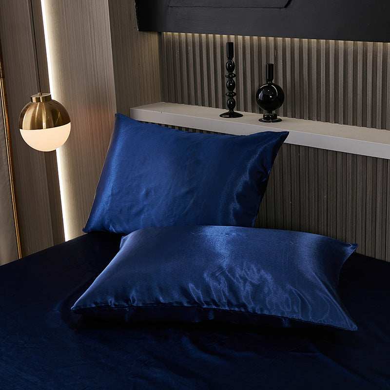 Summer solid color satin simulation silk pillowcase pair light luxury washable cool simulation silk single pillowcase silk