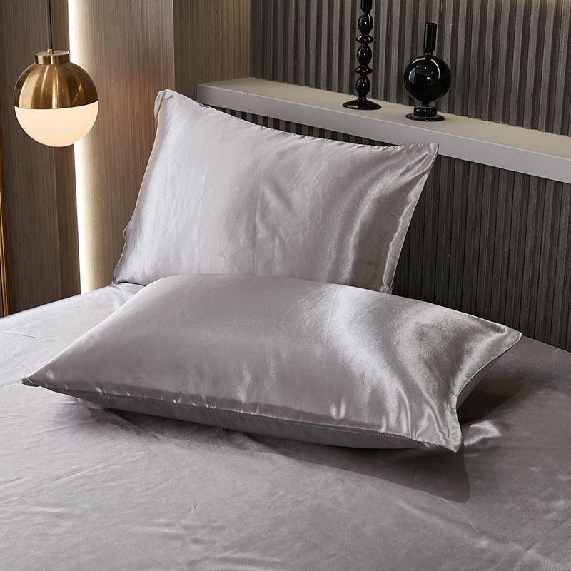 Summer solid color satin simulation silk pillowcase pair light luxury washable cool simulation silk single pillowcase silk