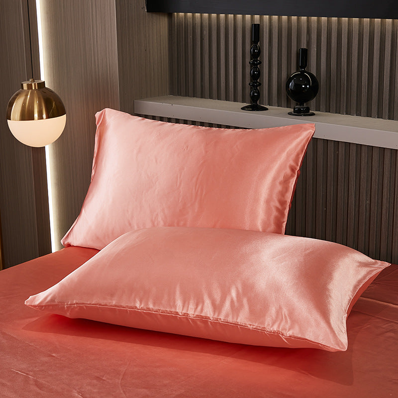 Summer solid color satin simulation silk pillowcase pair light luxury washable cool simulation silk single pillowcase silk
