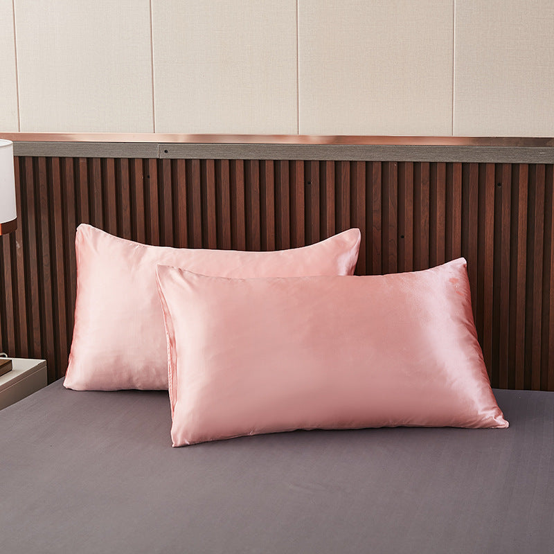 Summer solid color satin simulation silk pillowcase pair light luxury washable cool simulation silk single pillowcase silk