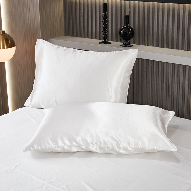 Summer solid color satin simulation silk pillowcase pair light luxury washable cool simulation silk single pillowcase silk